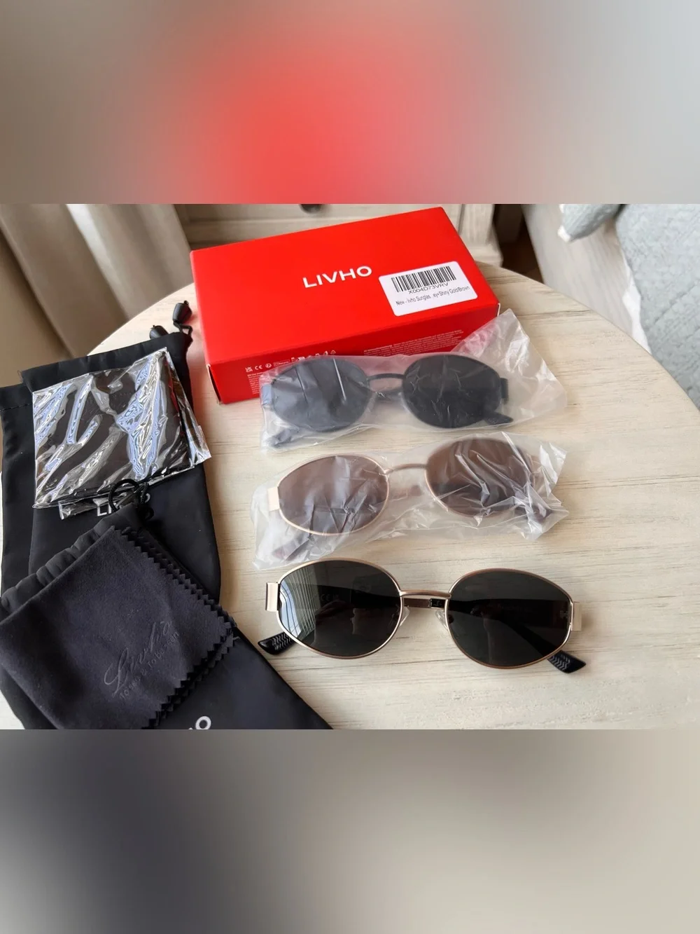 Bundle of 3 pairs LIVHO Amazon oval frame sunglasses gold brown black tromphe
